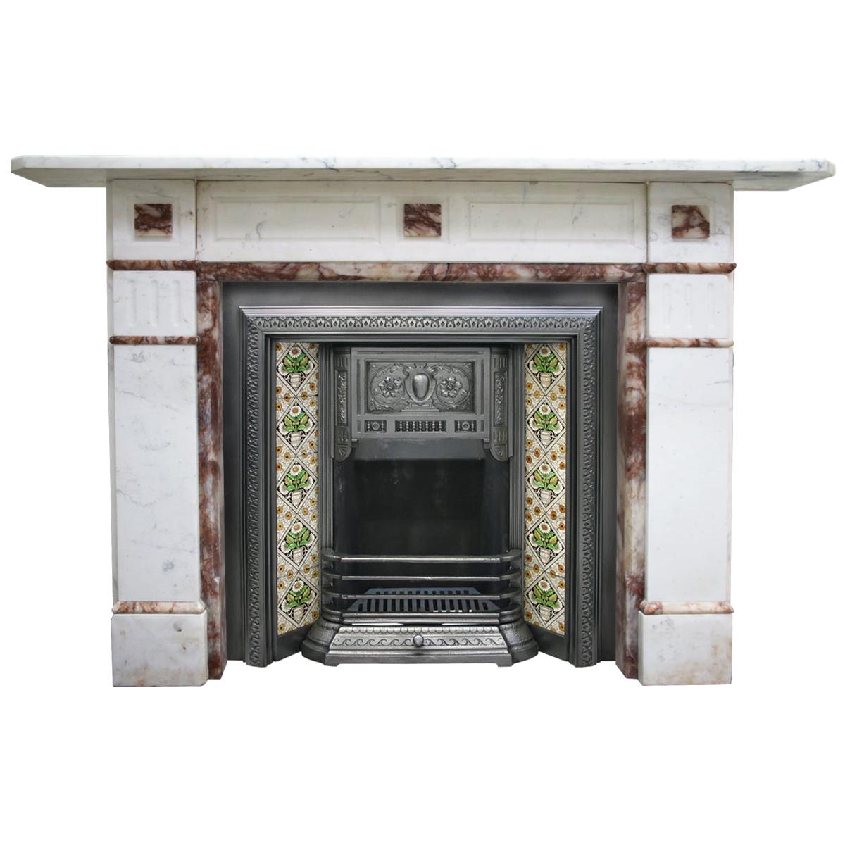 Antique Victorian 19th Century Carrara and Alabaster marble Fireplace Surround