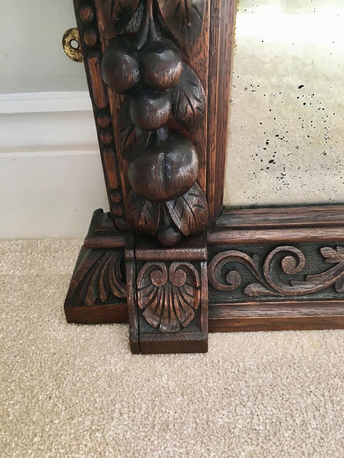 English Antique Victorian 19th Century Carved Oak Free Standing Mirror