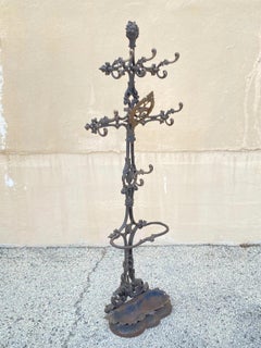 Antique Victorian 19th Century Cast Iron Rococo Hall Tree Coat /Umbrella Stand