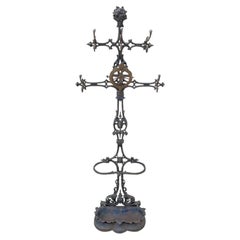 Antique Victorian 19th Century Cast Iron Rococo Hall Tree Coat /Umbrella Stand