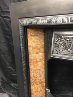 Antique Victorian 19th Century Cast Iron Tiled Fireplace Insert