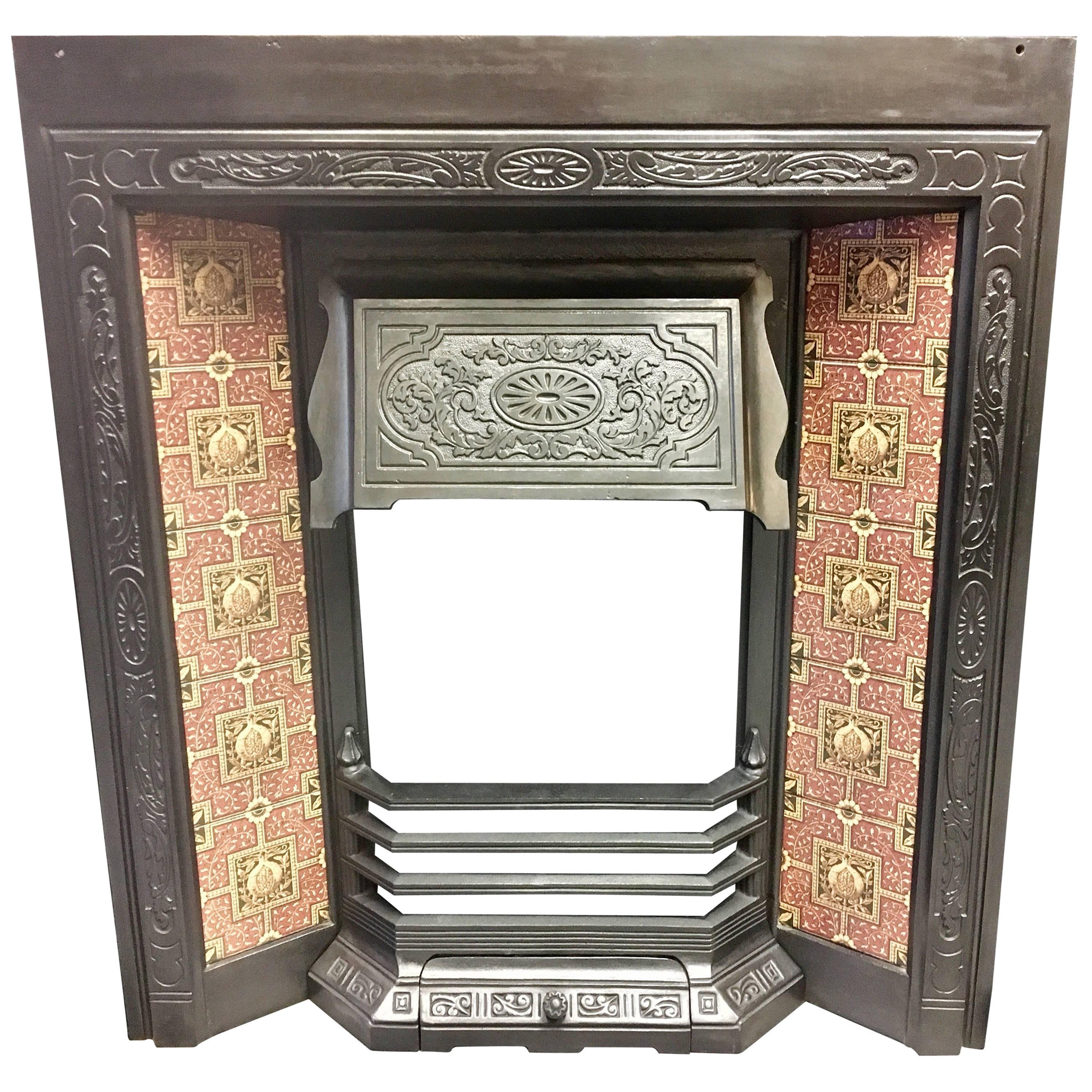 Antique Victorian 19th Century Cast Iron Tiled Fireplace Insert