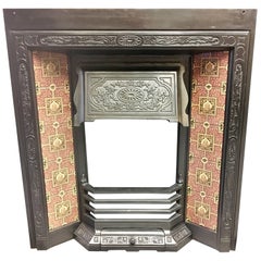 Antique Victorian 19th Century Cast Iron Tiled Fireplace Insert