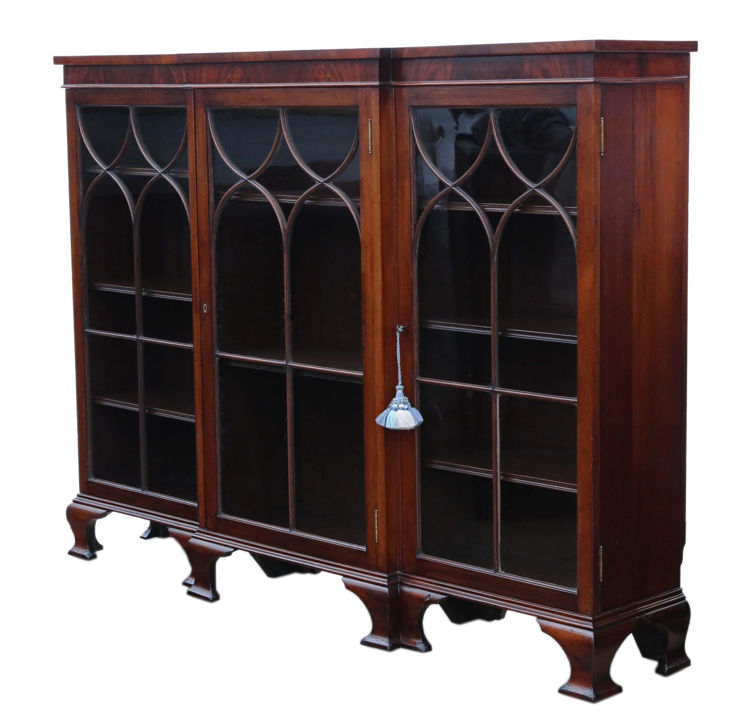 Antique Victorian 19th Century Mahogany Adjustable Glazed Breakfront Bookcase 2