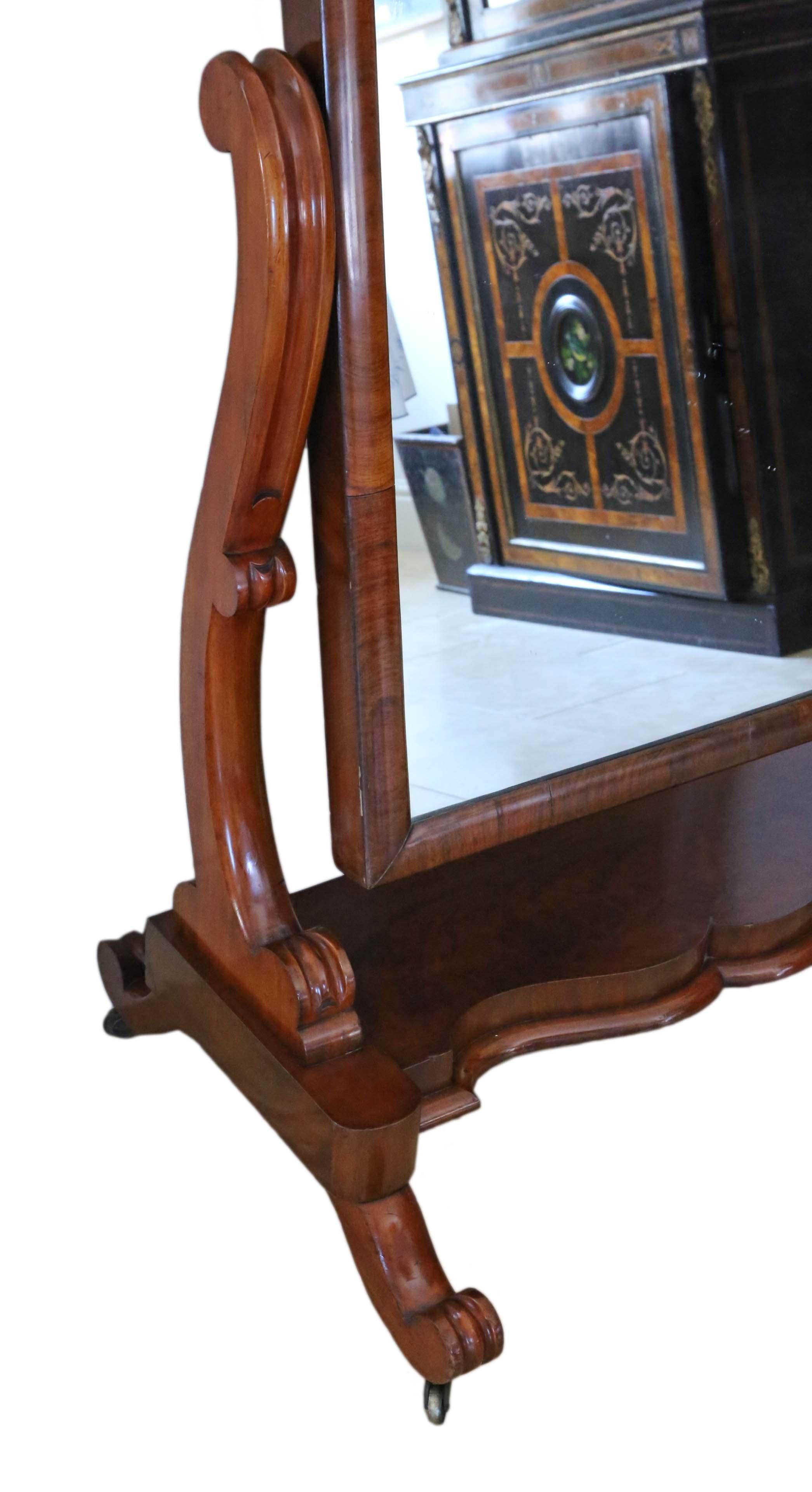 Late 19th Century Antique Victorian 19th Century Mahogany Cheval Mirror For Sale