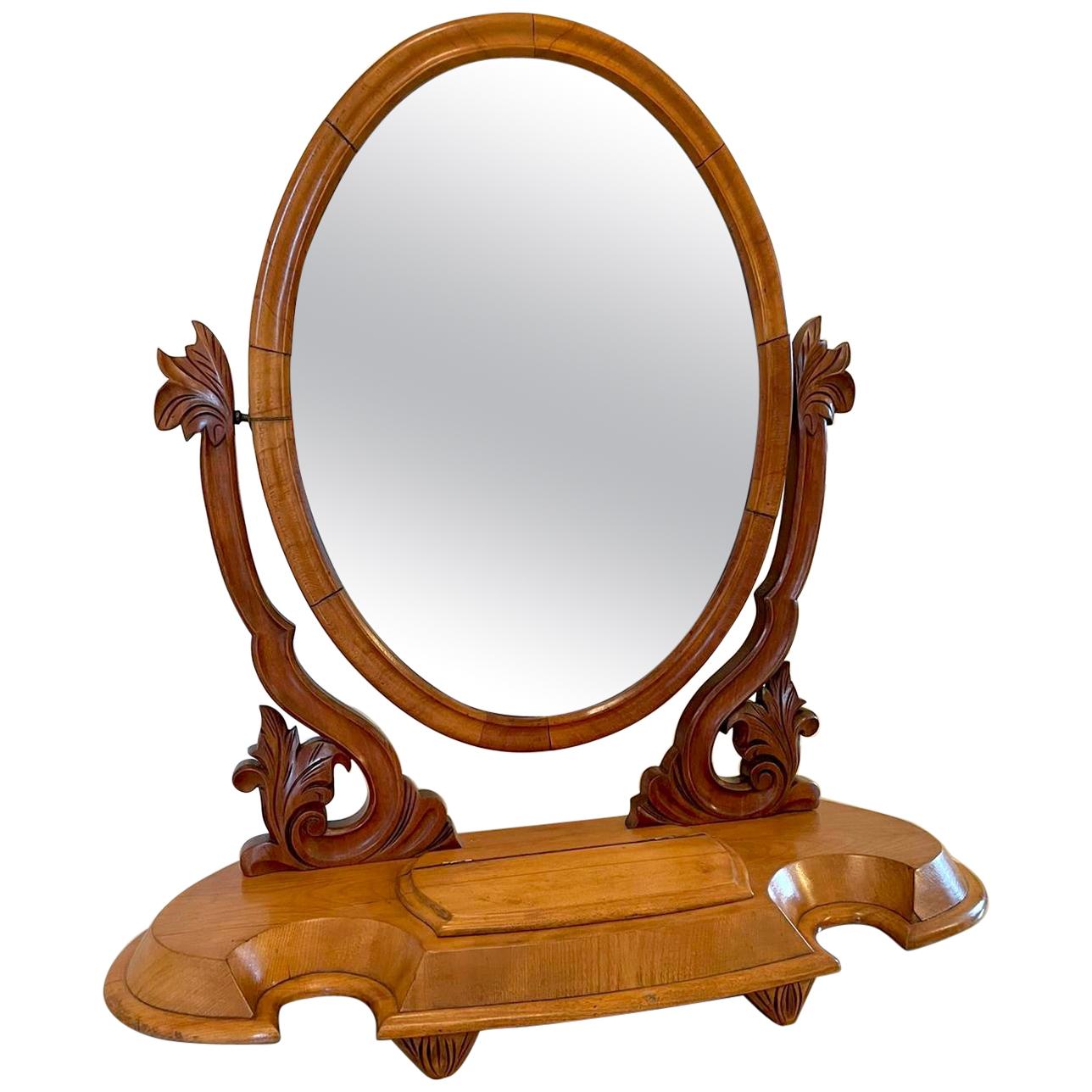 Antique Victorian 19th Century Satin Birch Carved Swing Mirror For Sale