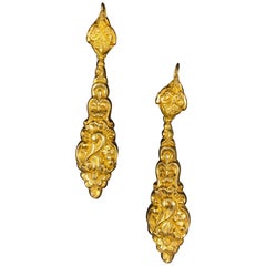 Antique Victorian 19th Century Spindle Fuso Earrings Yellow Gold Portuguese 1887
