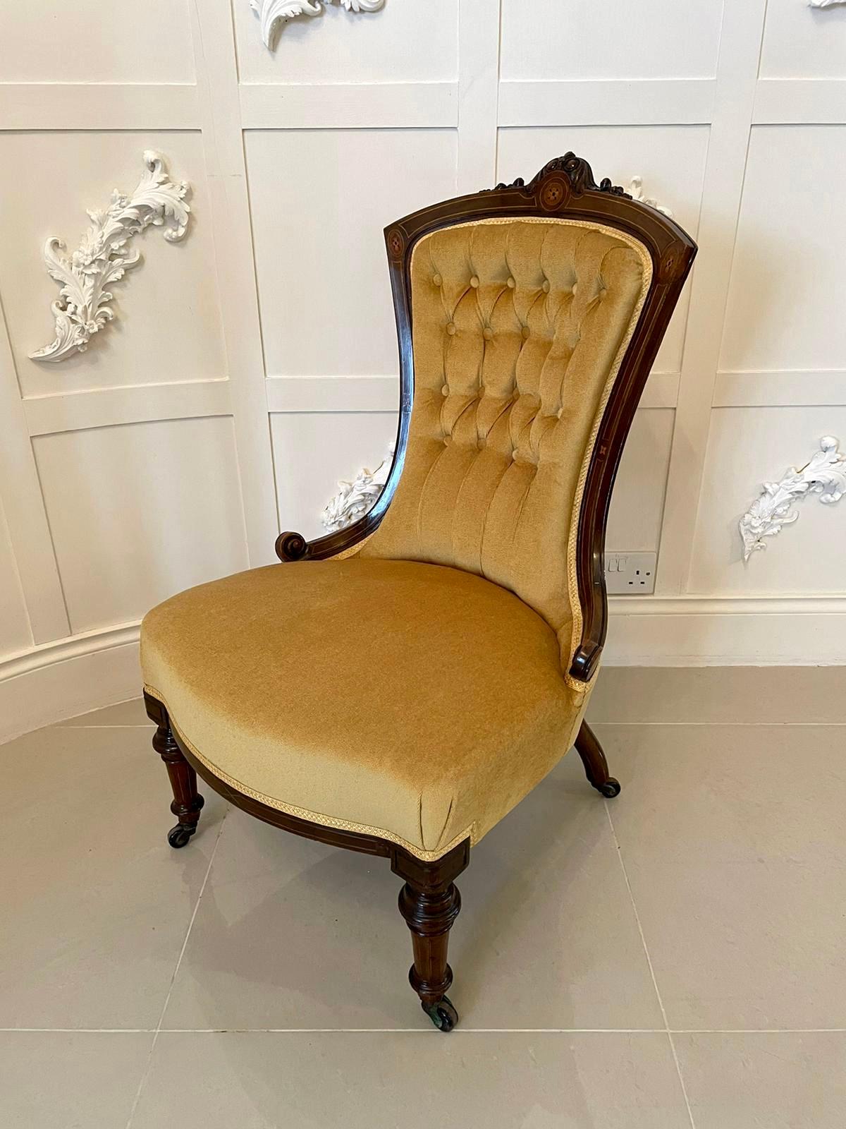 English Antique Victorian 19th Century Walnut Inlaid Ladies Chair