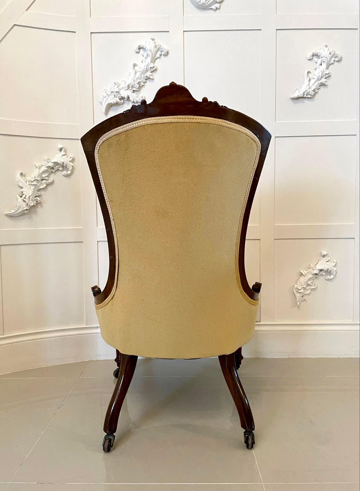 Hand-Carved Antique Victorian 19th Century Walnut Inlaid Ladies Chair