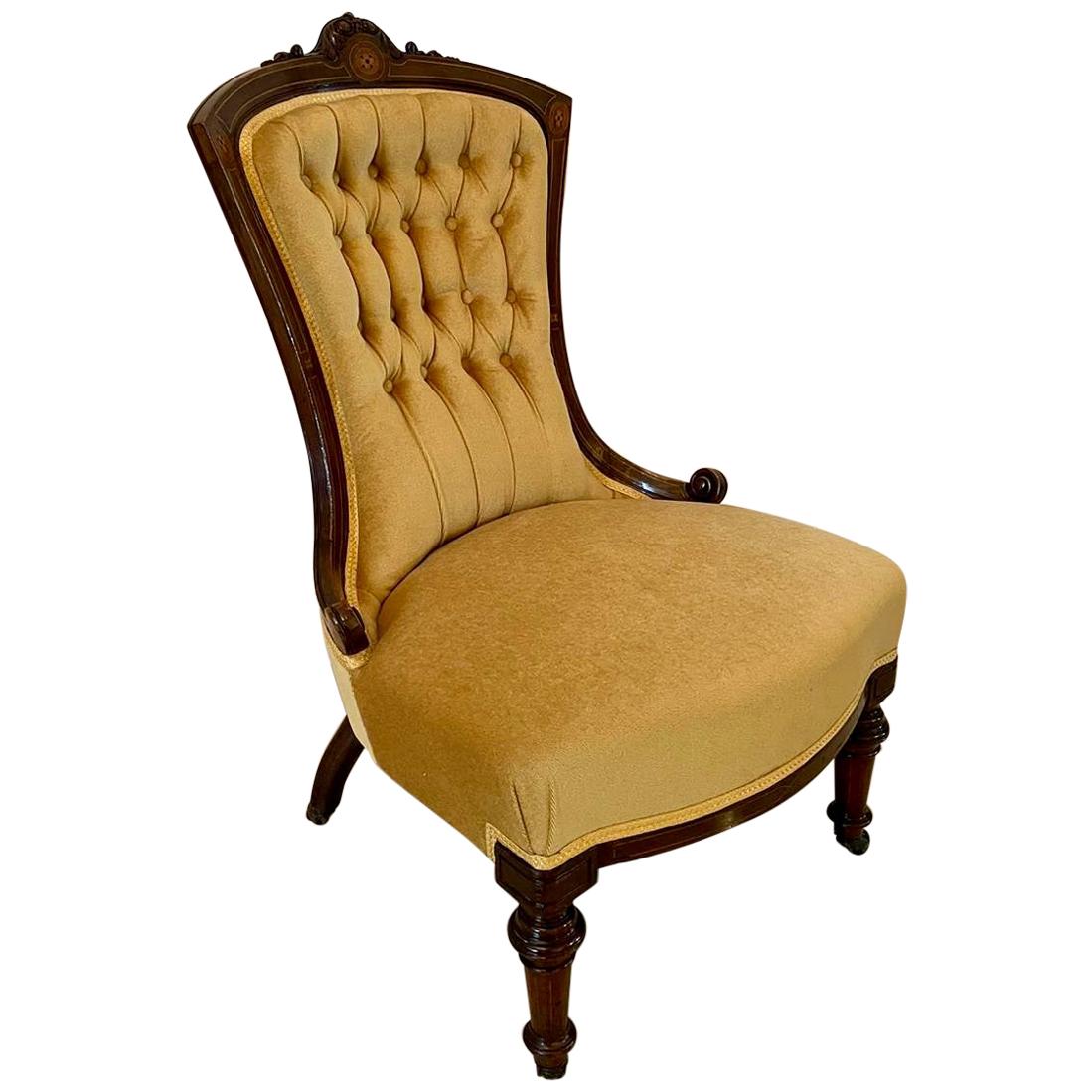 Antique Victorian 19th Century Walnut Inlaid Ladies Chair