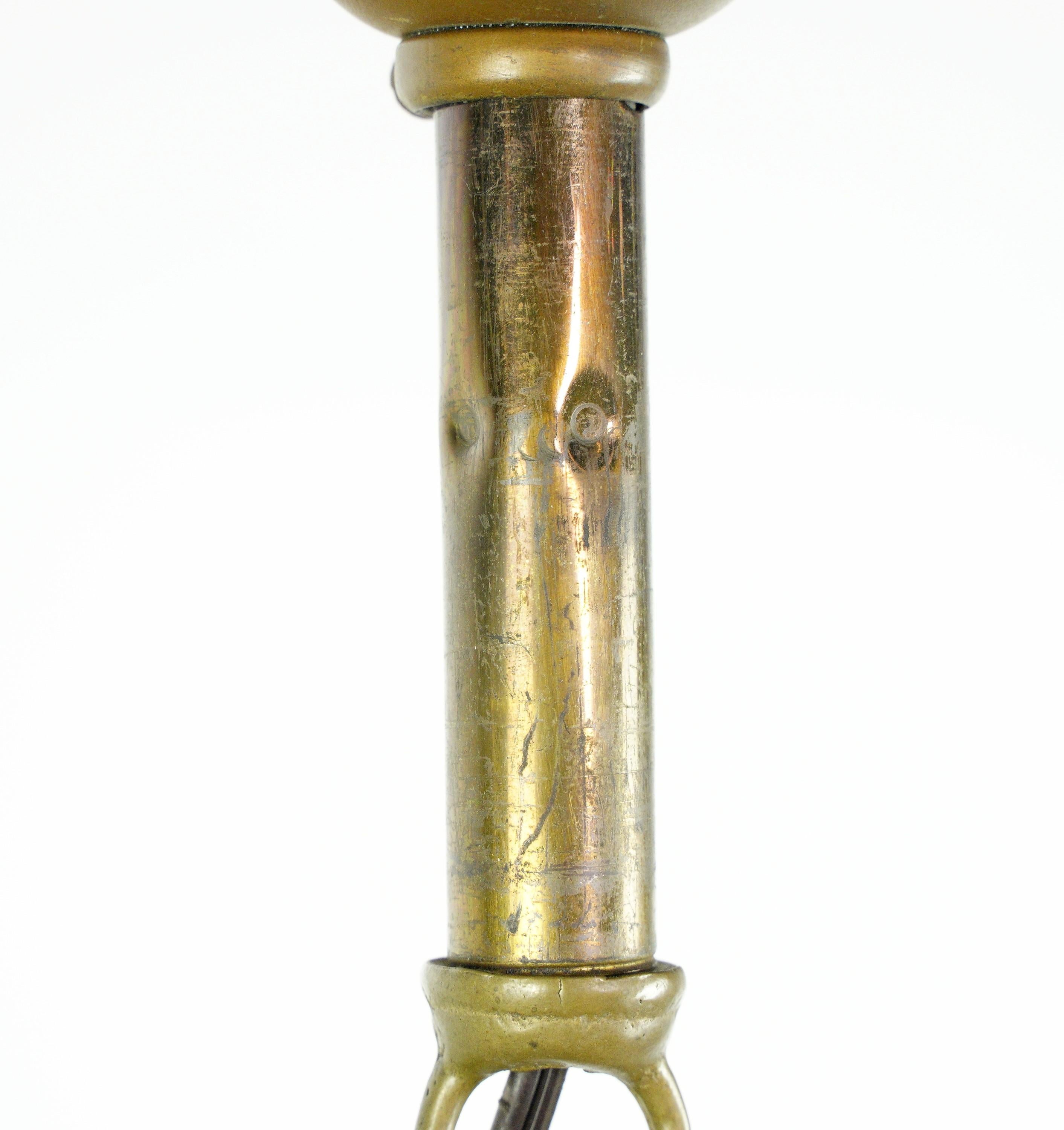 Antique Victorian 2 Arm Brass Pendant Light w Shades 9