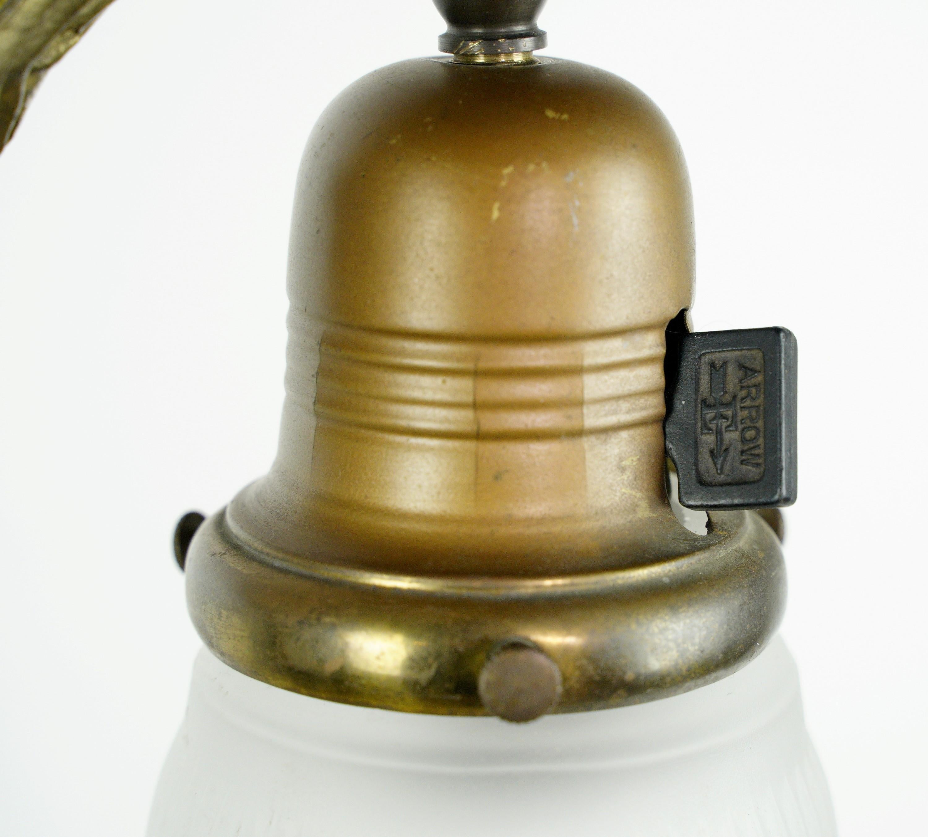 Antique Victorian 2 Arm Brass Pendant Light w Shades 1