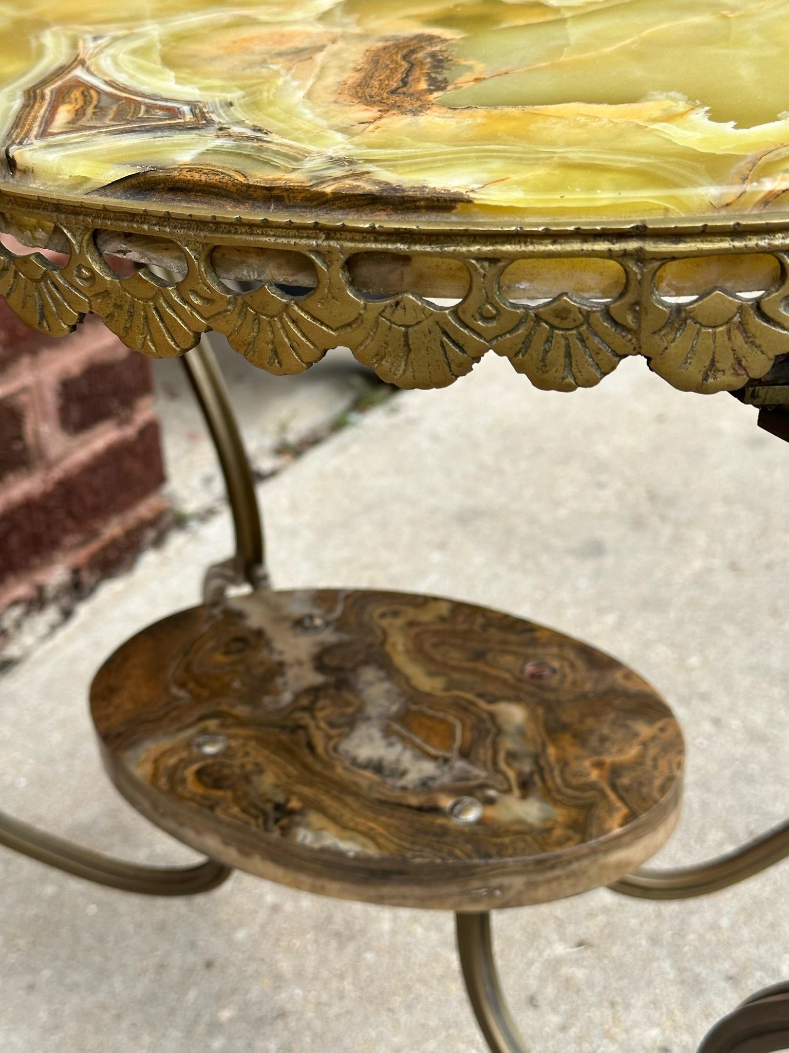 Antique Victorian 2 Tier An Ornate Onyx and Brass Figural Devil Heads Side Table 1