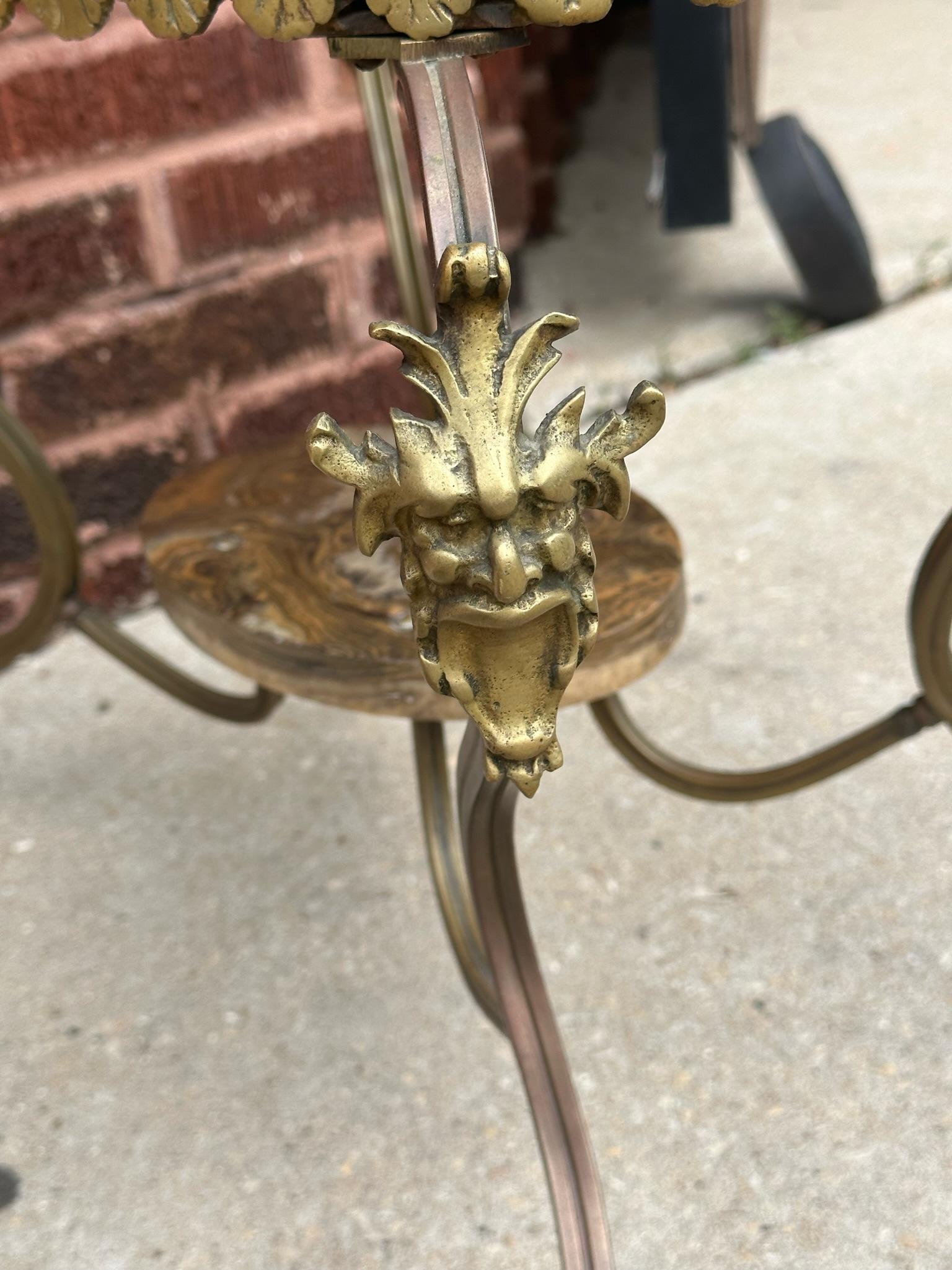 Antique Victorian 2 Tier An Ornate Onyx and Brass Figural Devil Heads Side Table 2