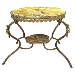 Antique Victorian 2 Tier An Ornate Onyx and Brass Figural Devil Heads Side Table