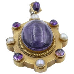 Antique 'Victorian' 20 Karat Yellow Gold Amethyst and Pearl Locket/ Pendant