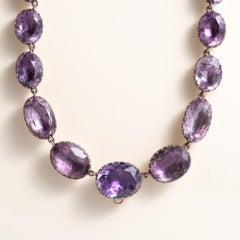 Antique Victorian 200 Carats Amethyst 9K Gold and Silver Riviere Necklace