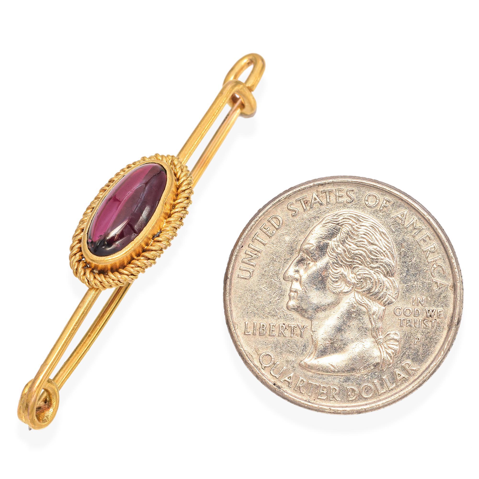 Women's Antique Victorian 20K Yellow Gold 2.86 Ct. Garnet Bar Brooch