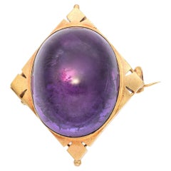 Antique Victorian 20K Yellow Gold 35.6ct Amethyst Cabochon Brooch