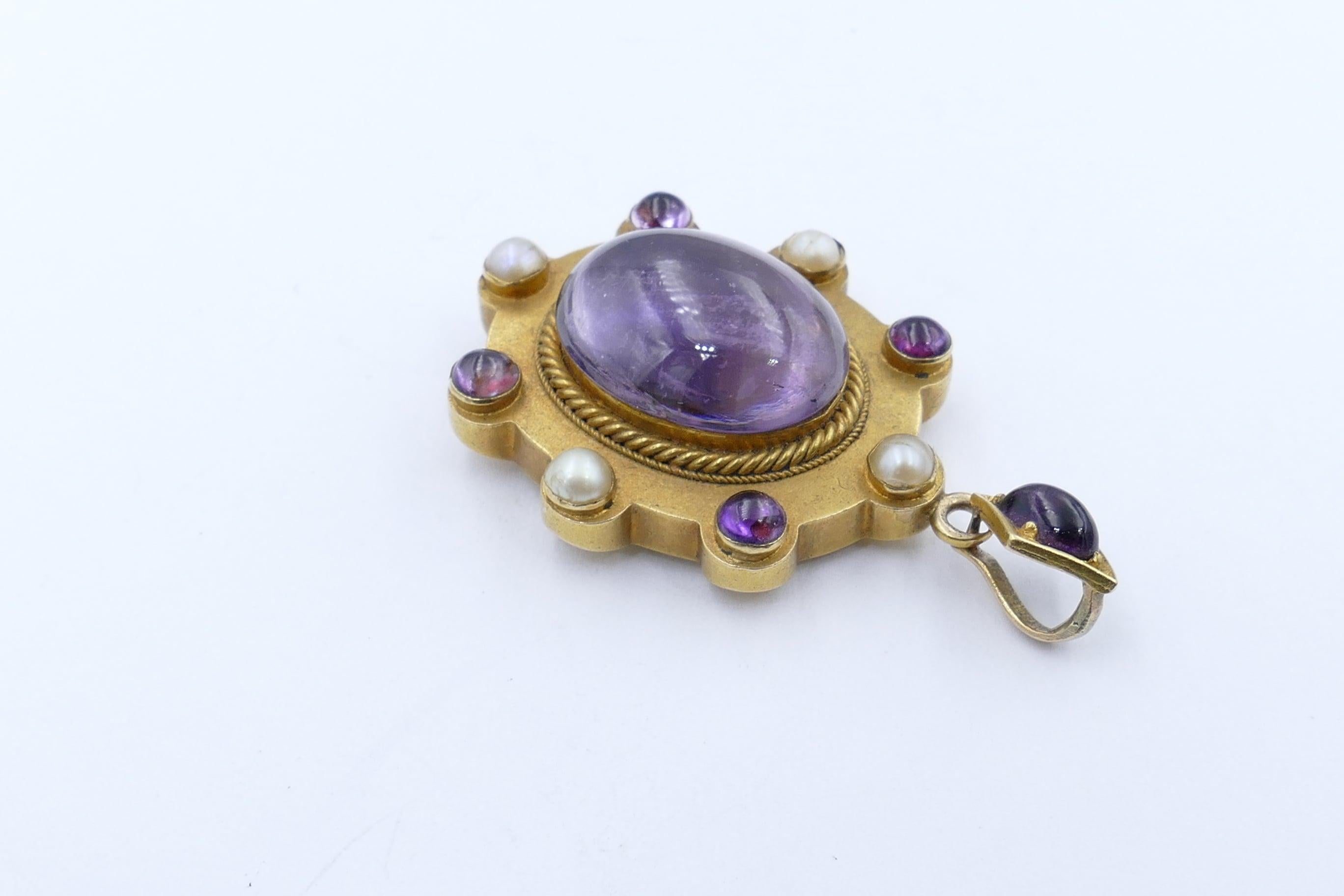 Antique 'Victorian' 20 Karat Yellow Gold Amethyst and Pearl Locket/ Pendant In Good Condition In Splitter's Creek, NSW