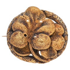 Antique Victorian 20k Yellow Gold Floral Textured Pin
