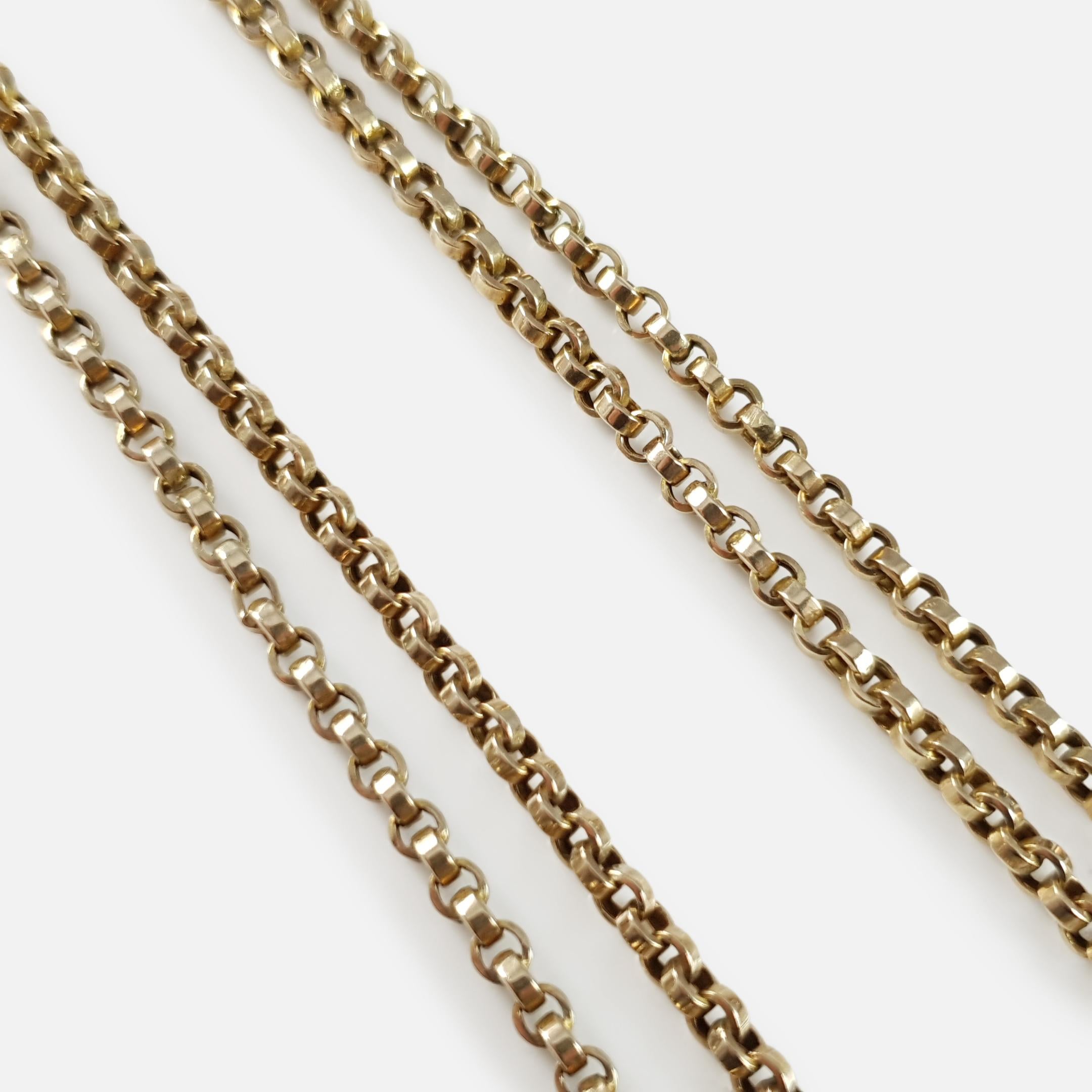 Women's or Men's Antique Victorian 21.4 Grams 9 Karat Yellow Gold Long Guard Muff Chain