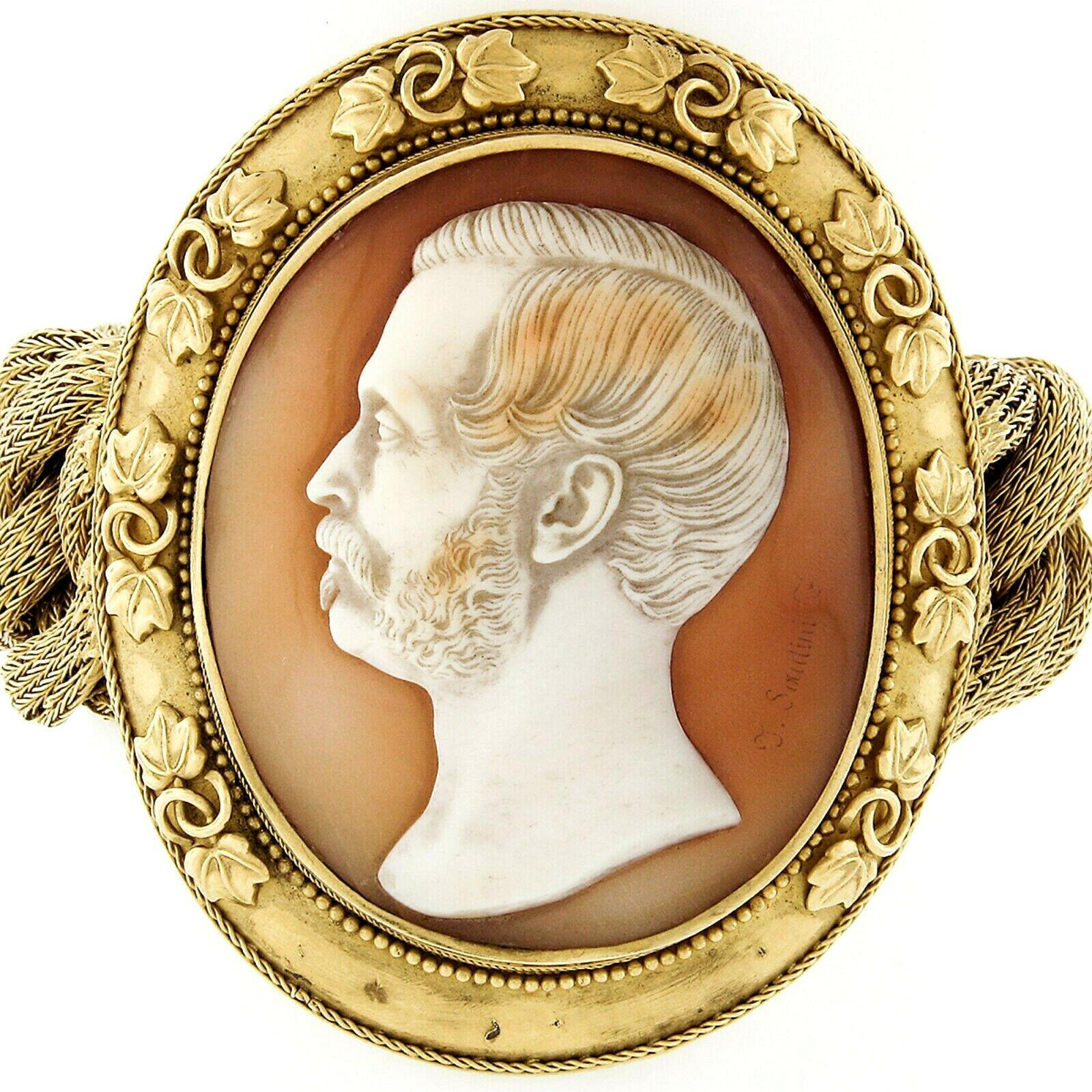 Viktorianisches 21 Karat Gold Großes Thomas Saulini Kamee Curb Mesh Gliederarmband, viktorianisch im Zustand „Relativ gut“ in Montclair, NJ