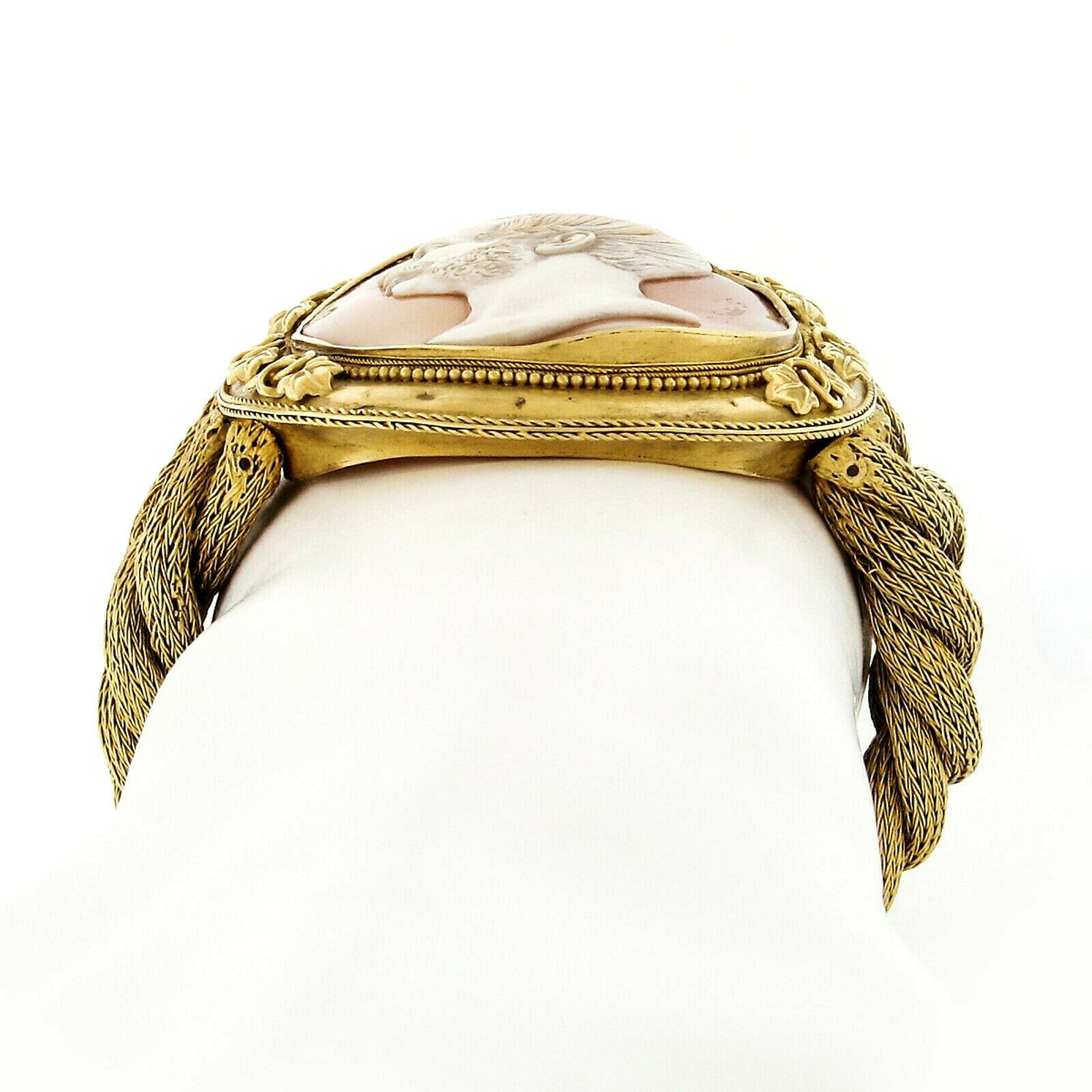 Viktorianisches 21 Karat Gold Großes Thomas Saulini Kamee Curb Mesh Gliederarmband, viktorianisch für Damen oder Herren