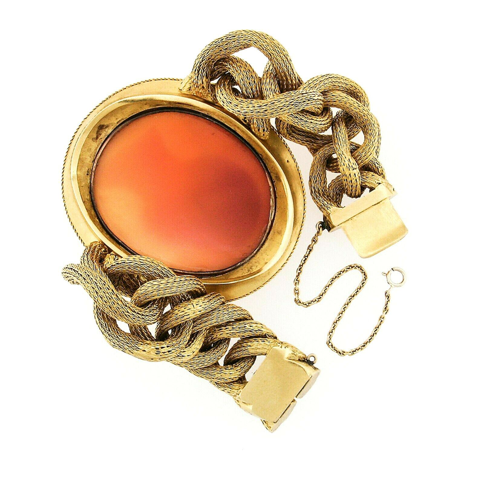 Victorian 21 Karat Gold Large Thomas Saulini Cameo Curb Mesh Link Bracelet For Sale 1
