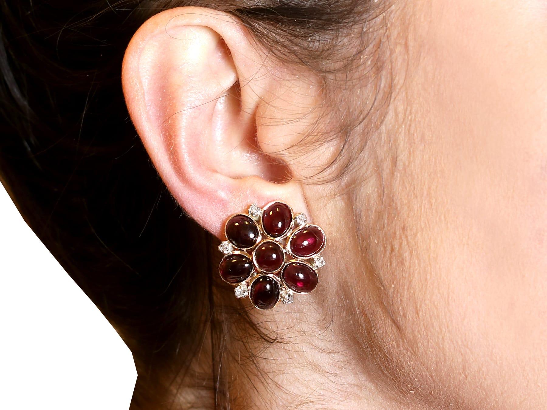 Antique Victorian 22.28 Carat Garnet and Diamond 9k Rose Gold Clip on Earrings For Sale 5