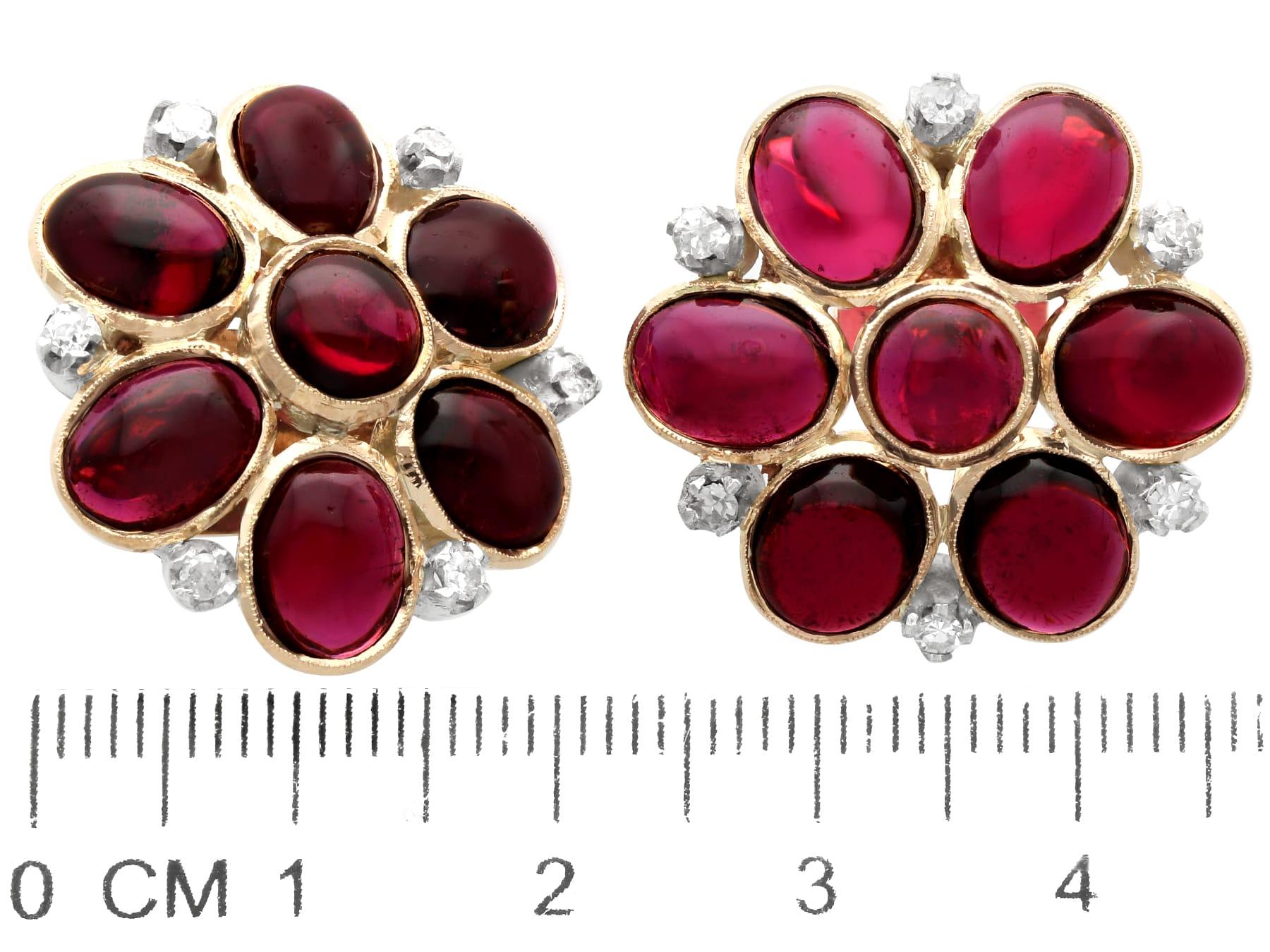 Antique Victorian 22.28 Carat Garnet and Diamond 9k Rose Gold Clip on Earrings For Sale 3