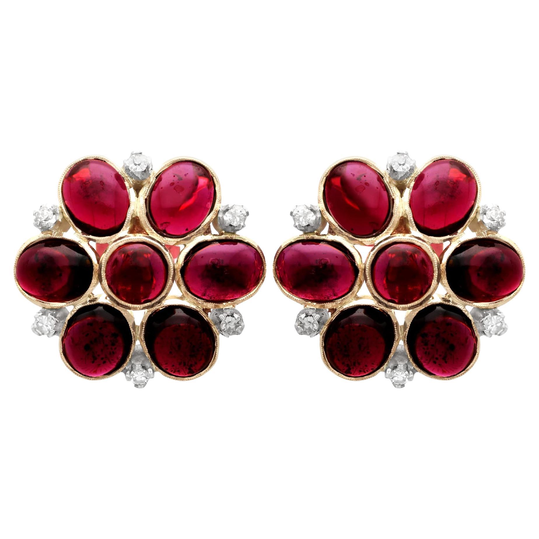 Antique Victorian 22.28 Carat Garnet and Diamond 9k Rose Gold Clip on Earrings For Sale