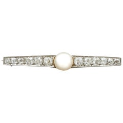 Antique Victorian 2.23 Carat Diamond and Pearl Yellow Gold Brooch