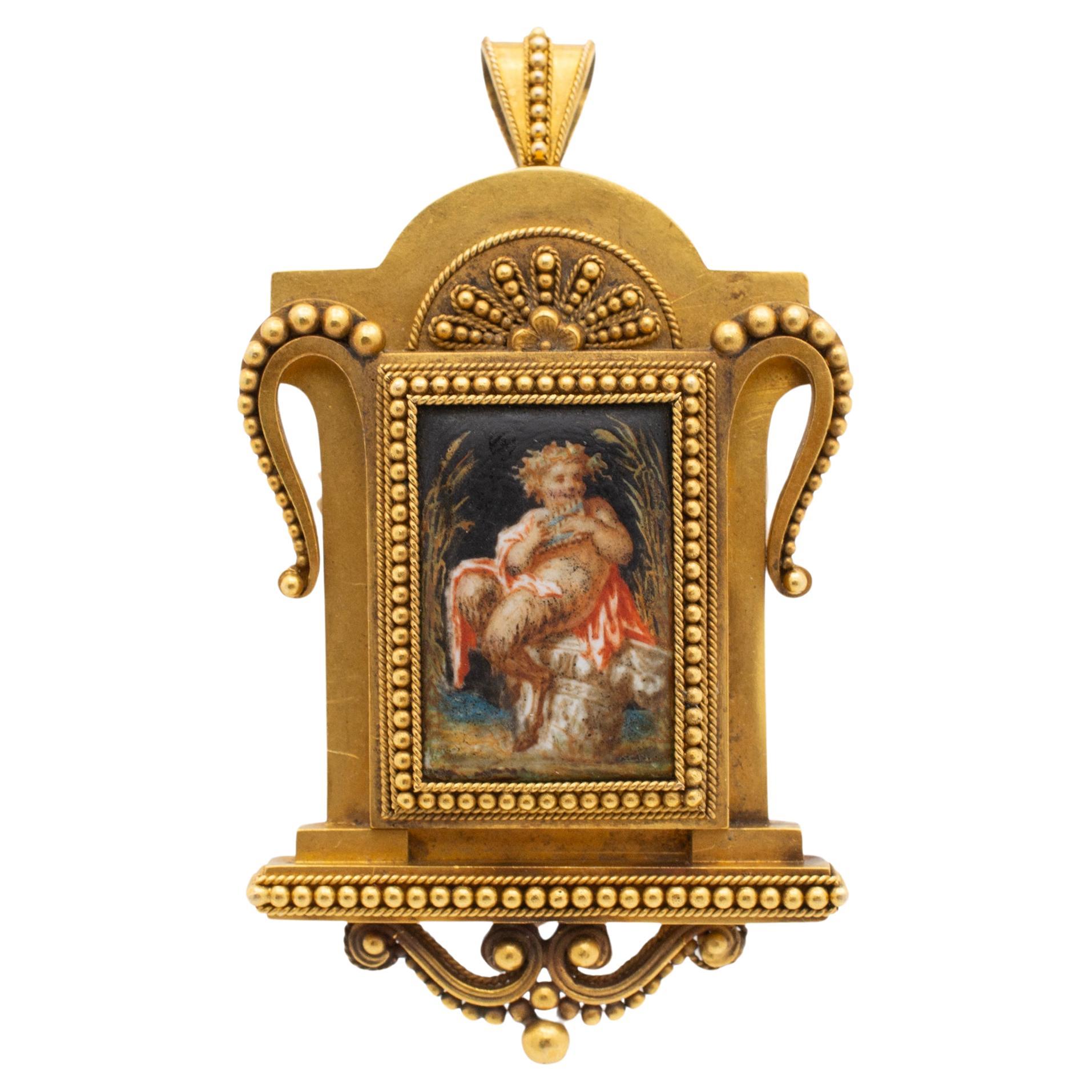 Antique Victorian 22K Gold 18th Century French Enamel Pin Brooch Locket Pendant