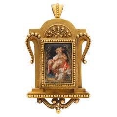 Pendentif broche médaillon victorien ancien en or 22 carats et émail français du 18ème siècle