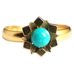 Antique Victorian 22k Gold Band Ring, Turquoise Flower