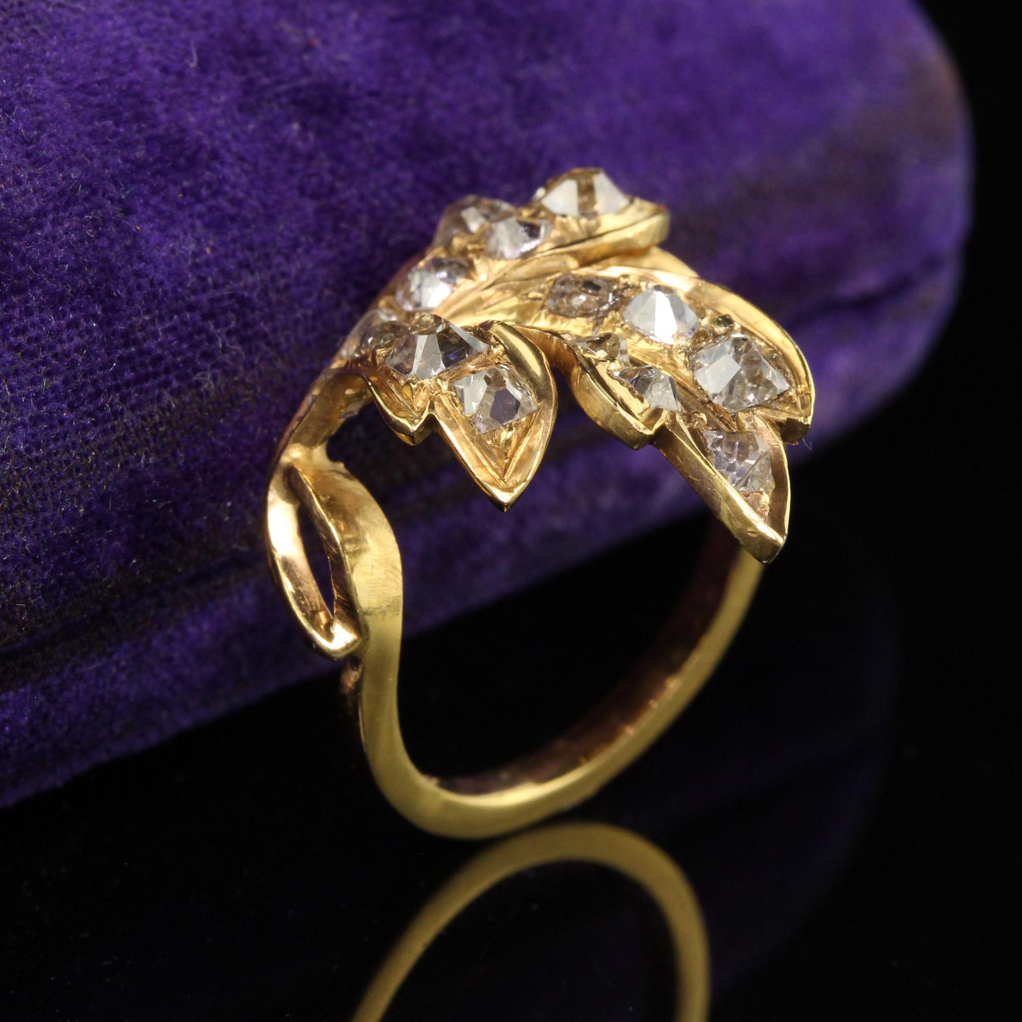 Old Mine Cut Antique Victorian 22K Yellow Gold Old Mine Floral Leaf Ring