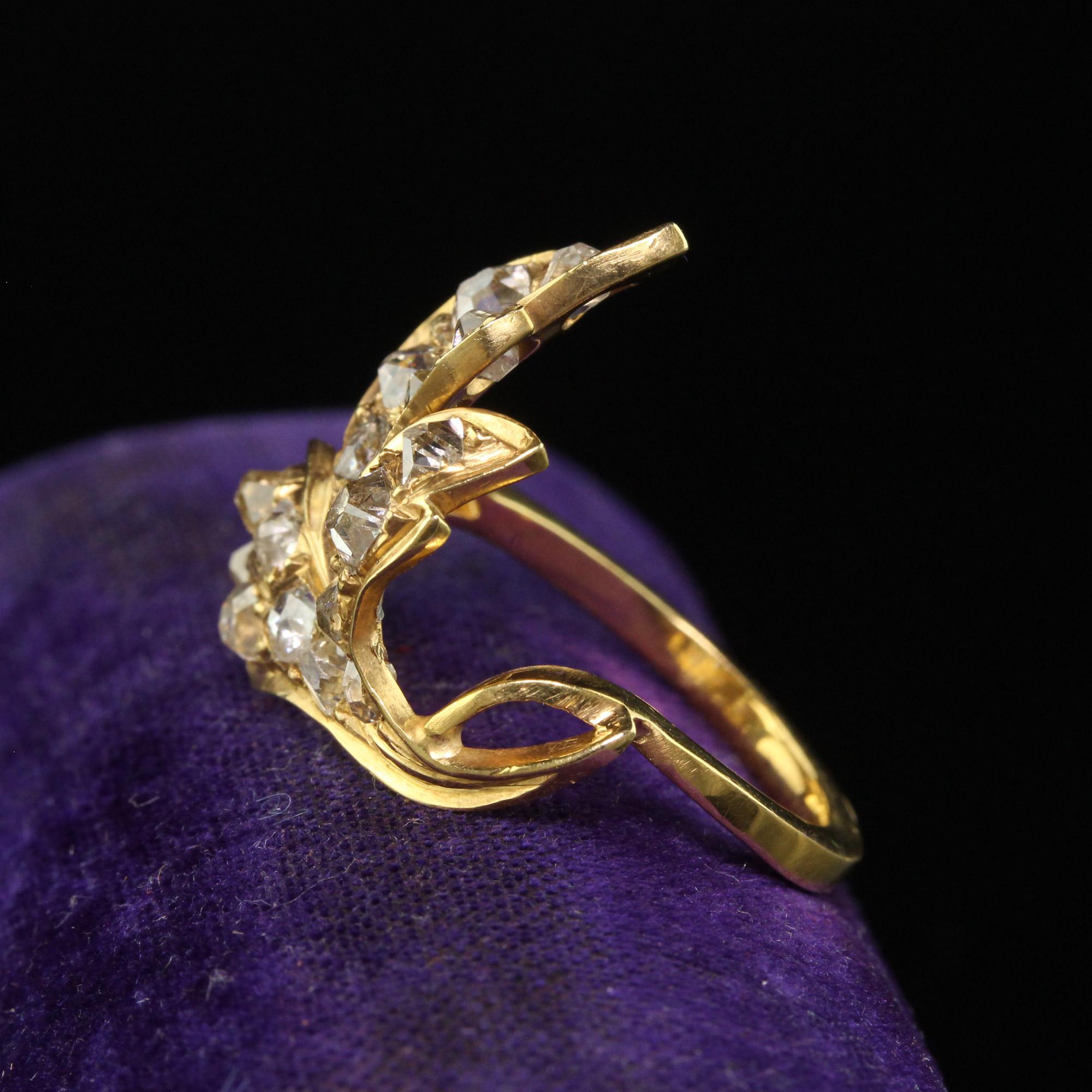 Women's Antique Victorian 22K Yellow Gold Old Mine Floral Leaf Ring