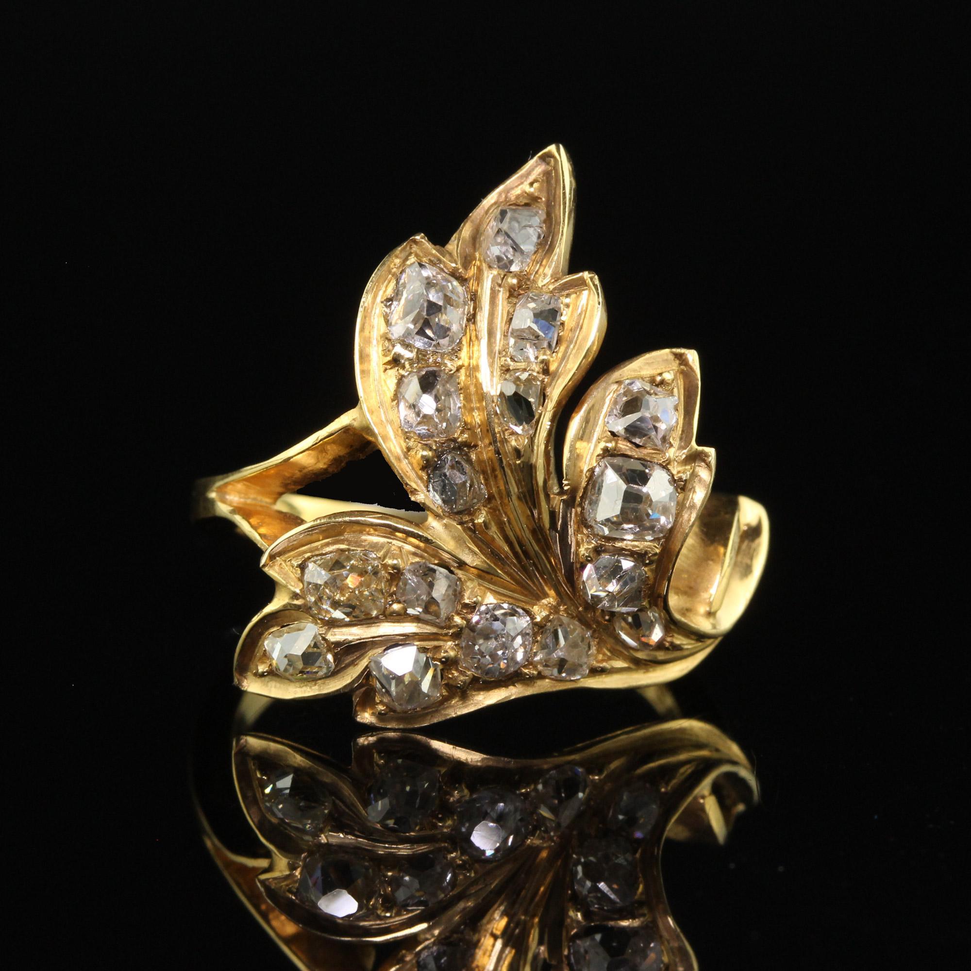 Antique Victorian 22K Yellow Gold Old Mine Floral Leaf Ring 1