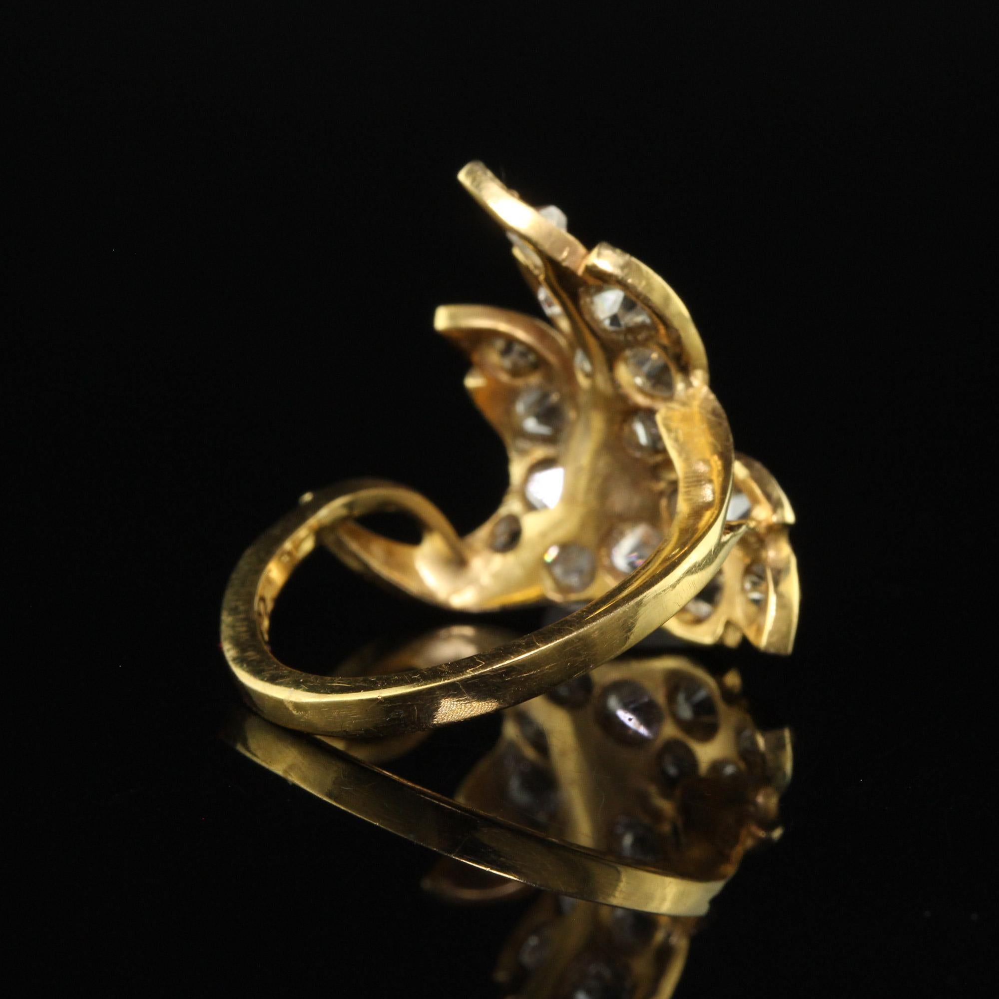 Antique Victorian 22K Yellow Gold Old Mine Floral Leaf Ring 2