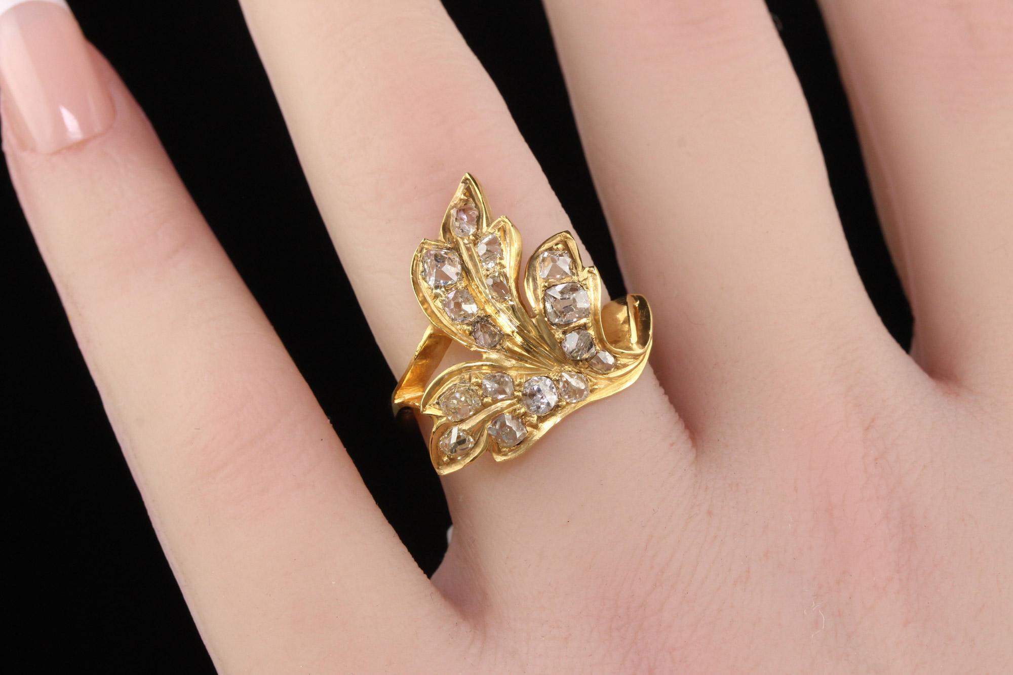 Antique Victorian 22K Yellow Gold Old Mine Floral Leaf Ring 4
