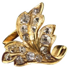 Antique Victorian 22K Yellow Gold Old Mine Floral Leaf Ring