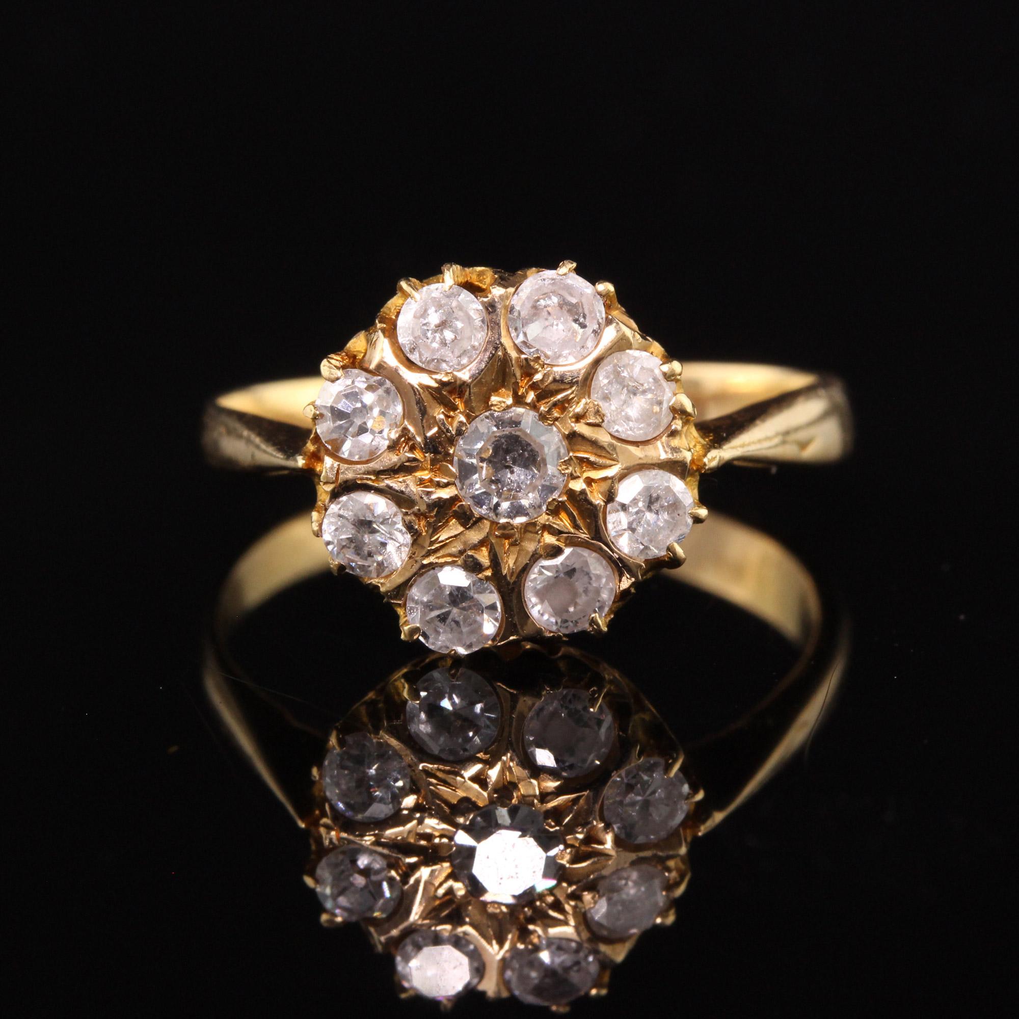 Antique Victorian 22K Yellow Gold Single Cut Diamond Cluster Ring In Good Condition In Great Neck, NY
