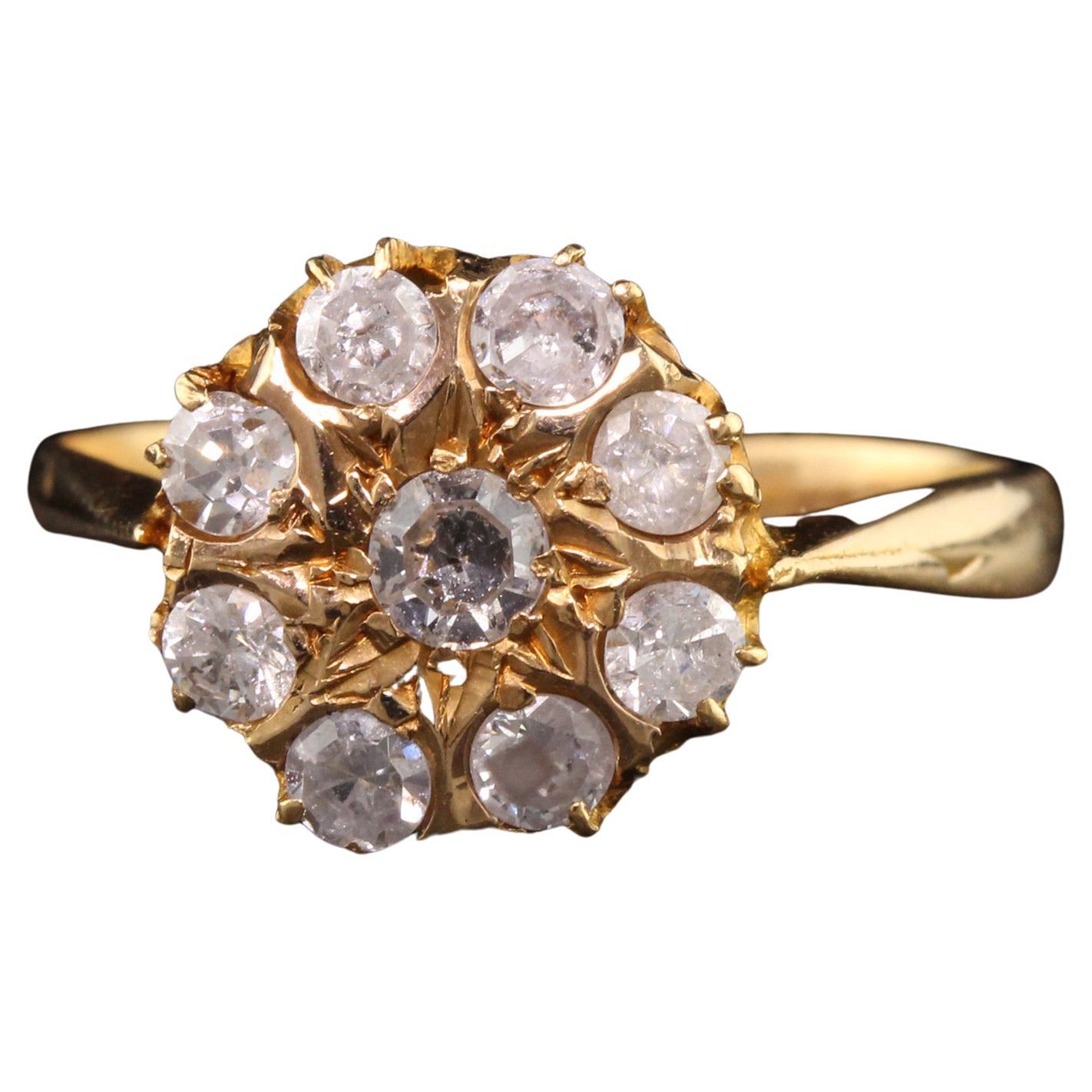 Antique Victorian 22K Yellow Gold Single Cut Diamond Cluster Ring