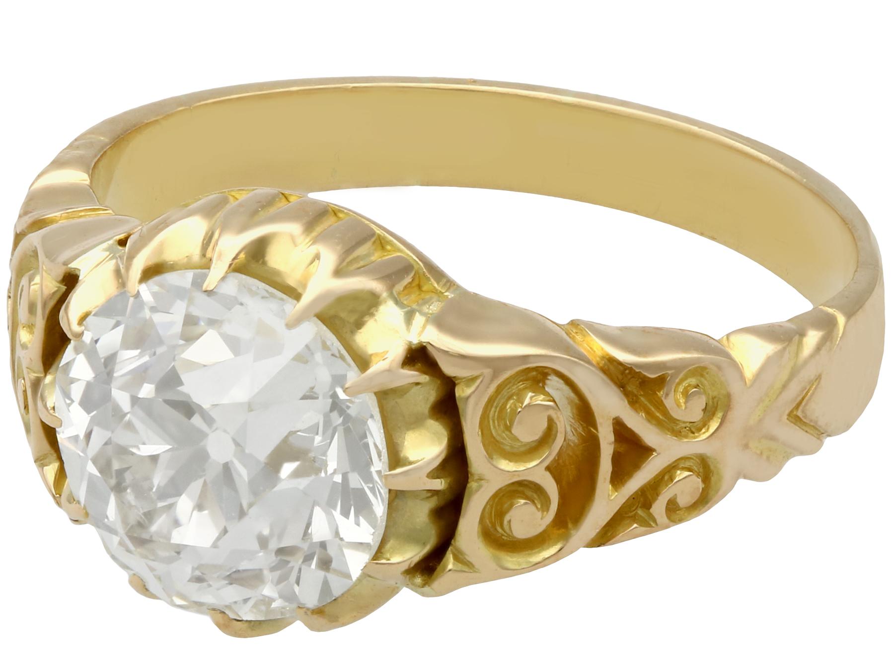 Round Cut Antique Victorian 2.30 Carat Diamond Yellow Gold Solitaire Ring