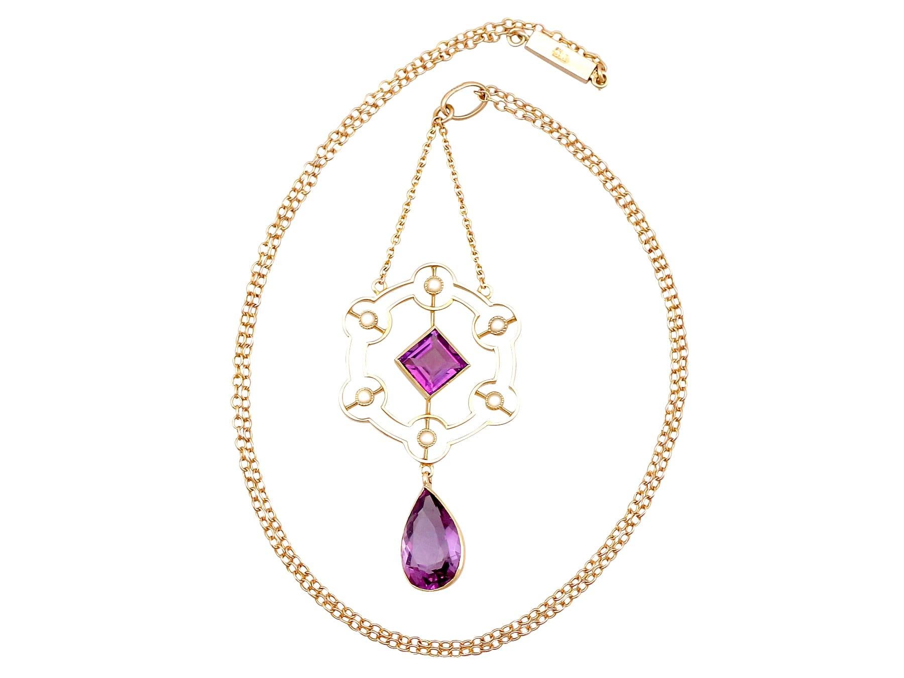 An impressive antique Victorian 2.40 carat amethyst and seed pearl, 9 karat yellow gold pendant and chain; part of our diverse antique jewelry and estate jewelry collections.

This fine and impressive Victorian amethyst pendant has been crafted in