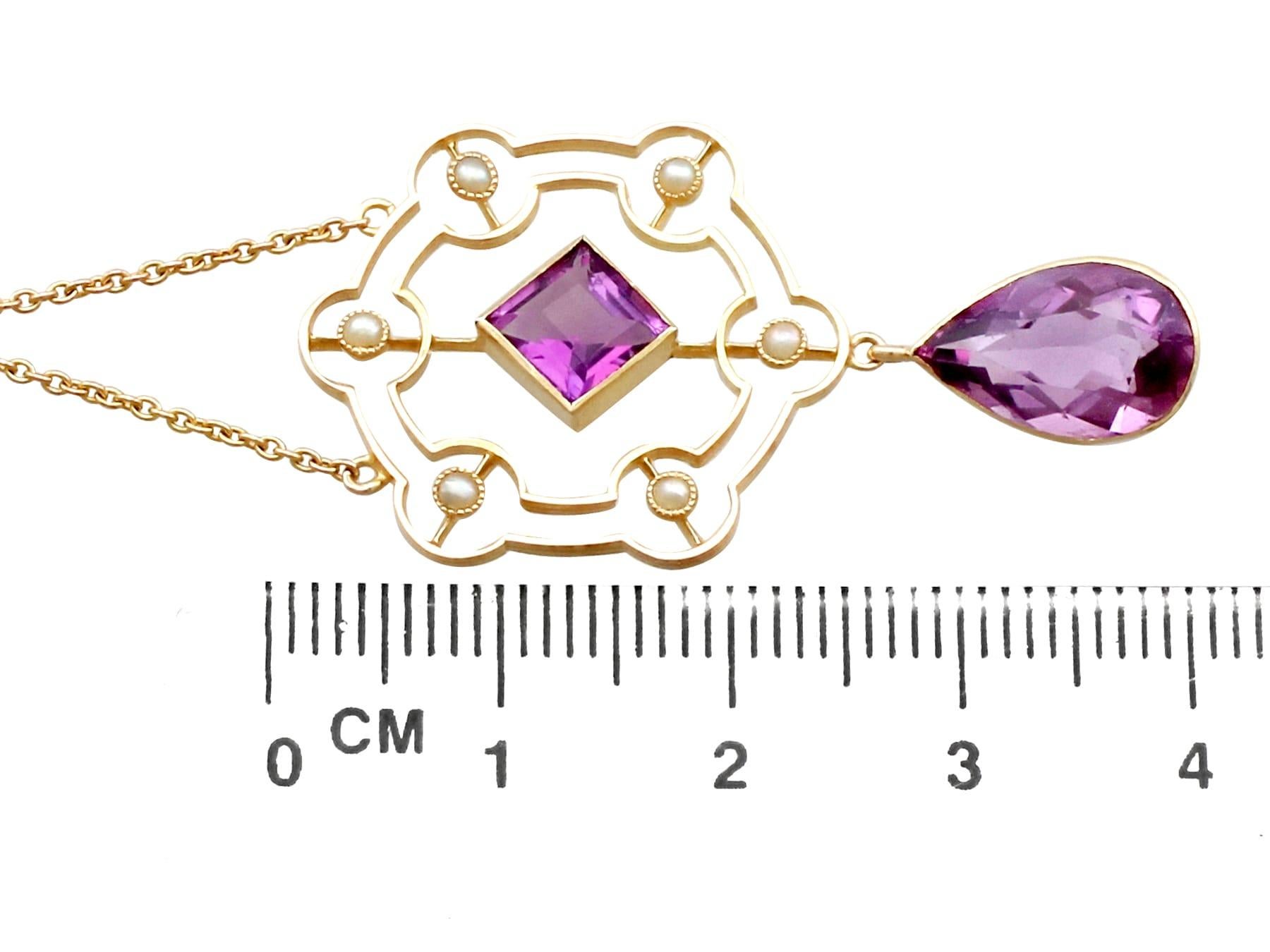 Victorian 2.40 Carat Amethyst and Pearl Yellow Gold Pendant For Sale 1
