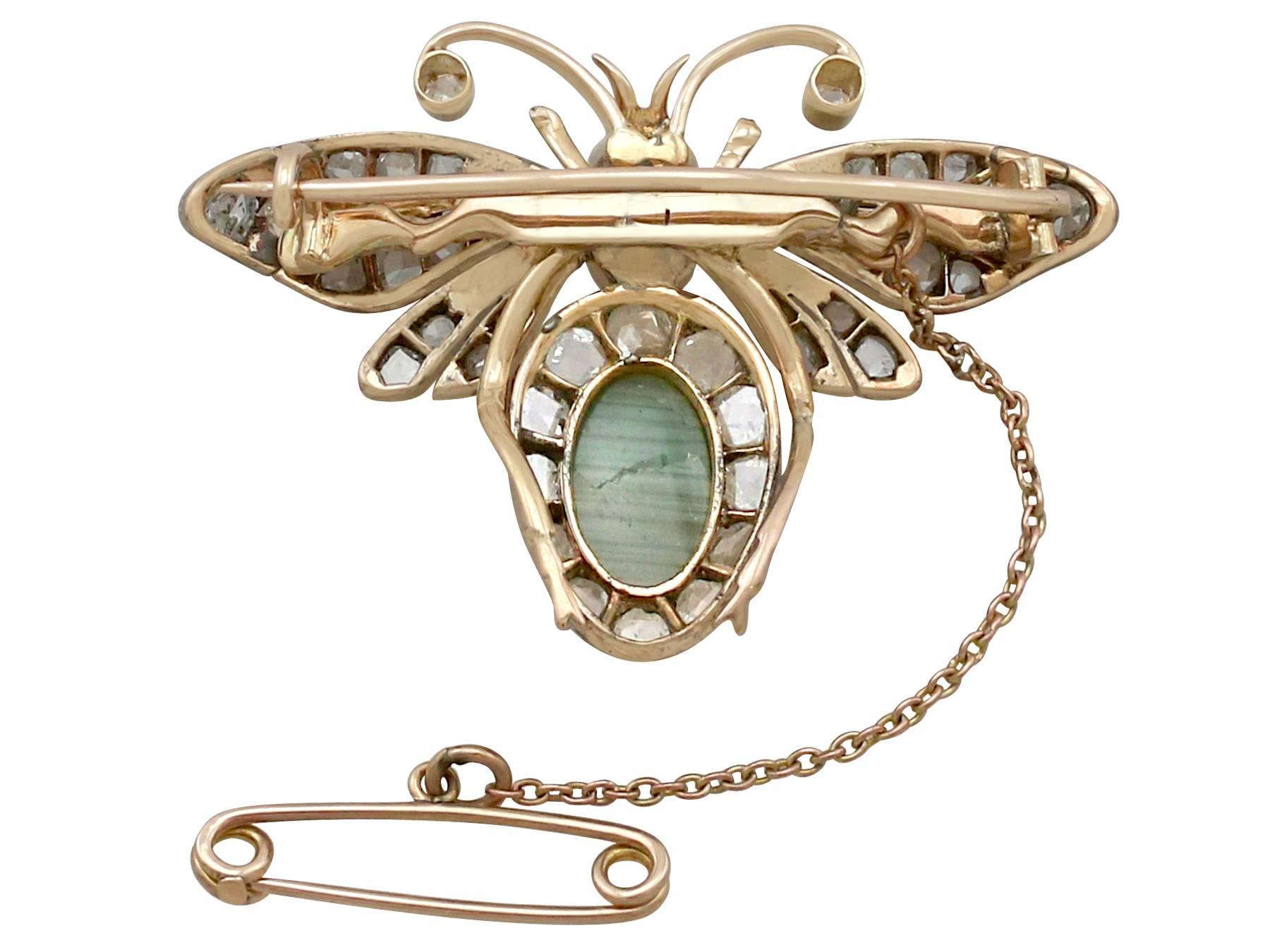 Antique Victorian 2.59 Carat Chrysoberyl and 1.95 Carat Diamond Gold Bee Brooch 3