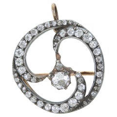 Antique Victorian 2.60 Carat Diamond Swirl Circle Brooch Pendant
