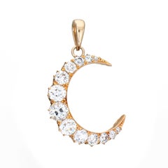 Antique Victorian 2.60ct Diamond Pendant Crescent Moon 14k Celestial Jewelry